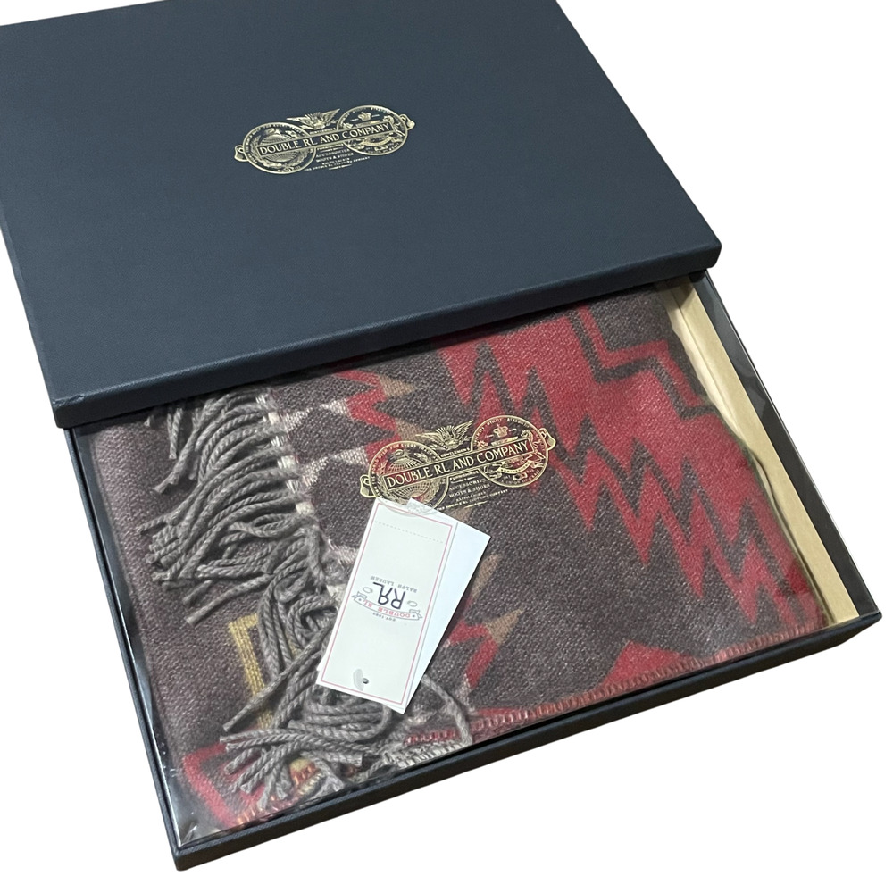 NEW Ralph Lauren Double RL Scarf O/S Red Multi Lambswool Cashmere RRL